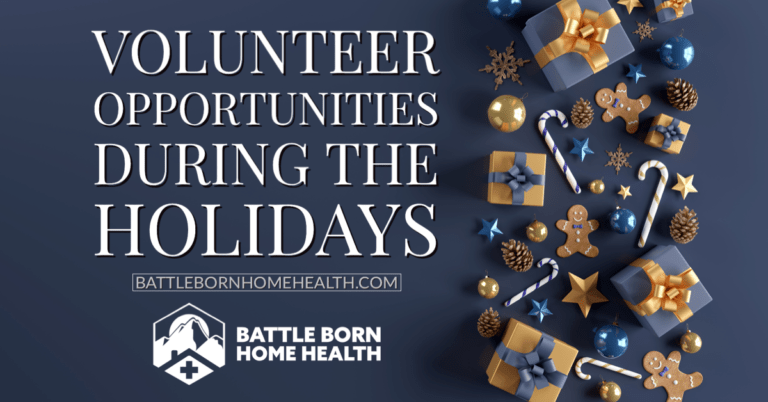 Battle Born Home Health Logo with blog title volunteer opportunities during the holidays