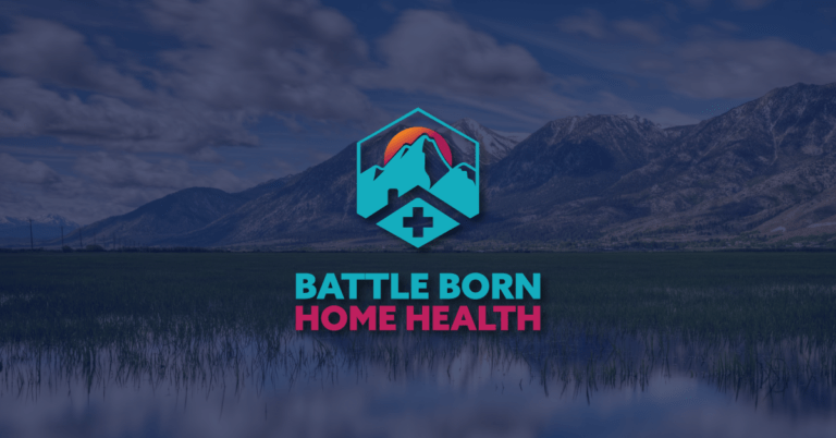 Battle Born Home Health Logo in front of Carson Valley mountains near Gardnerville, Nevada
